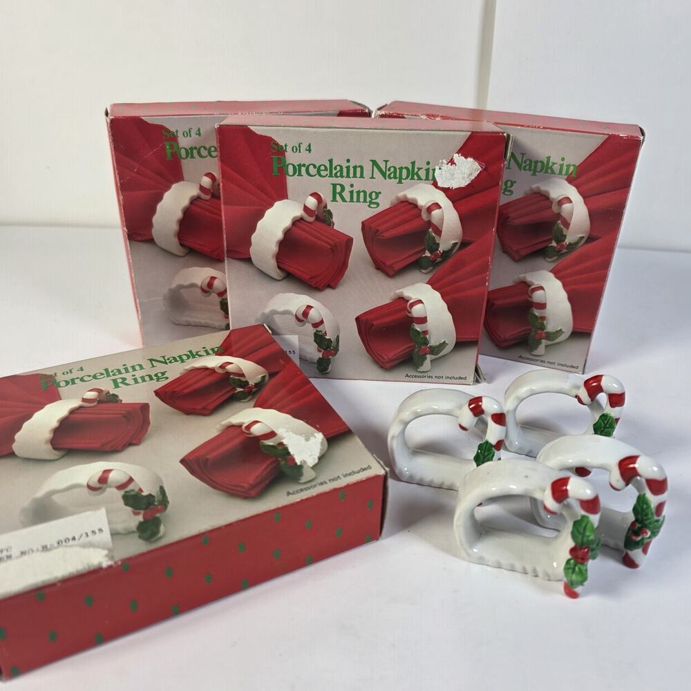 Lot of 16 Christmas Porcelain Napkin Rings Candy Cane Holly Holiday Table Decor